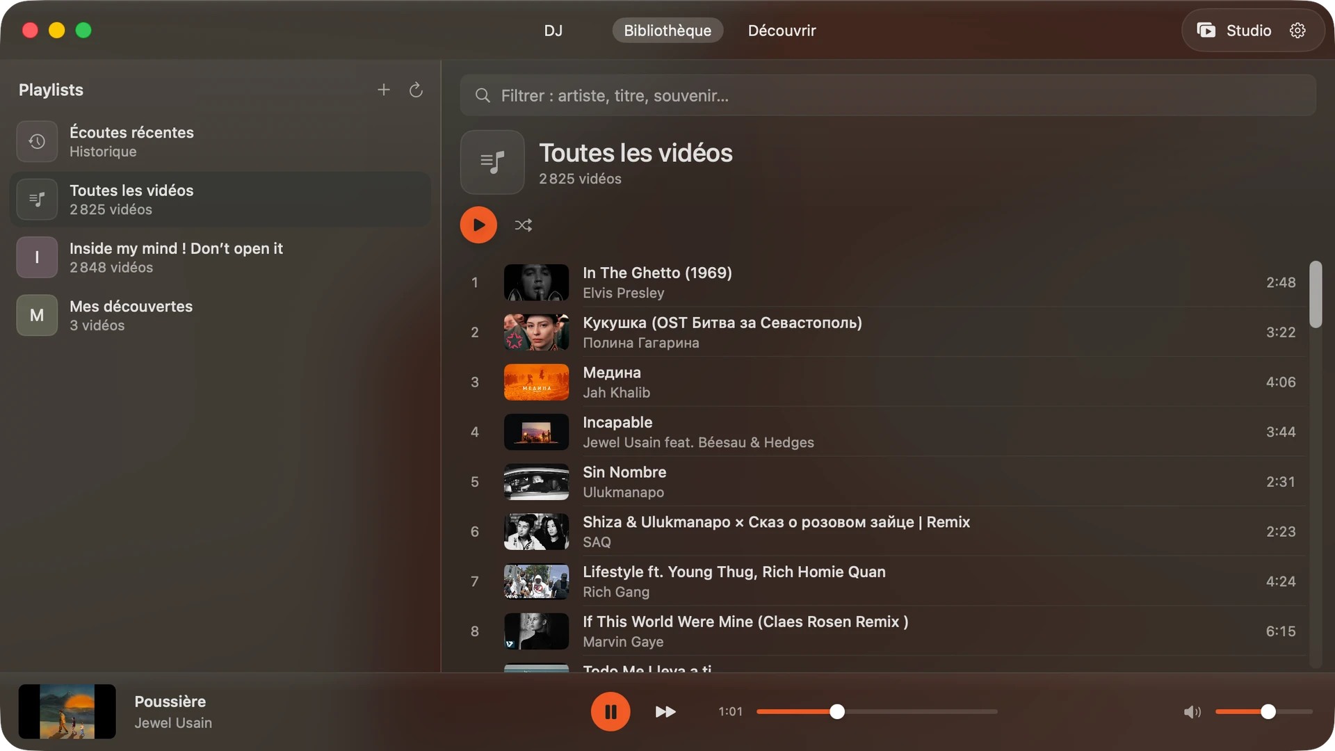 Une collection en lecture dans Sillage sur Mac